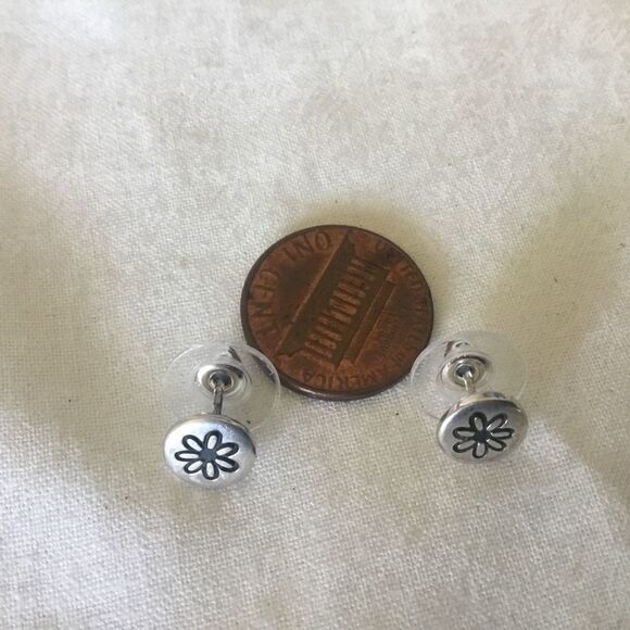 Sterling Silver Daisy Button Earrings - Picture 8 of 12